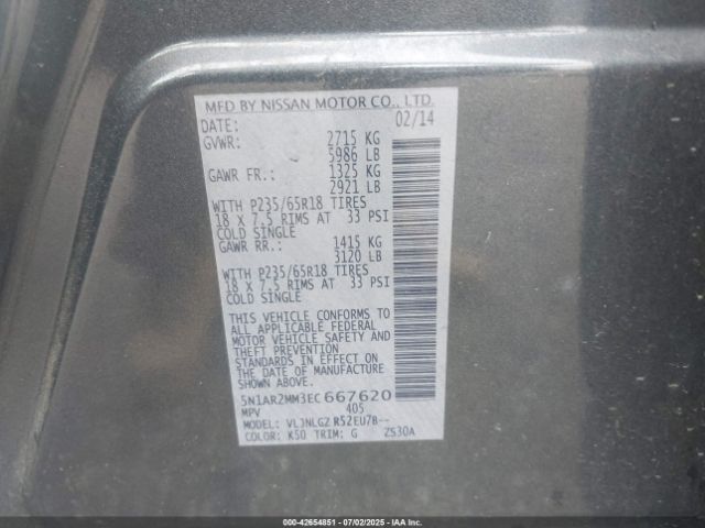 2014 NISSAN PATHFINDER 5N1AR2MM3EC667620 Photo 8