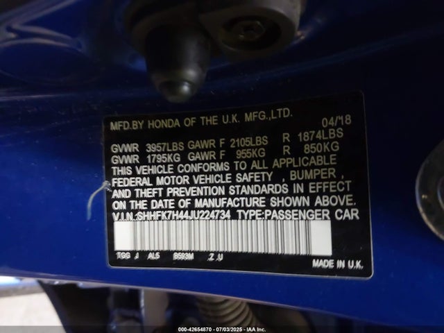Honda l15ba 2018 SHHFK7H44JU224734 Image 9