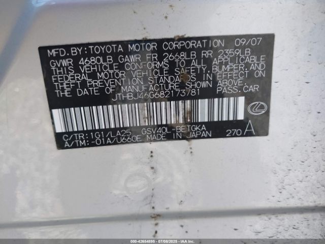 2008 LEXUS ES 350 JTHBJ46G682173781 Photo 8