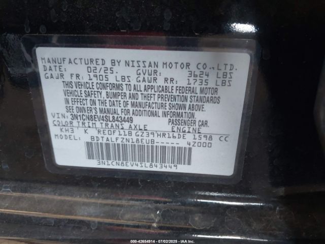 3N1CN8EV4SL843449 Nissan Versa