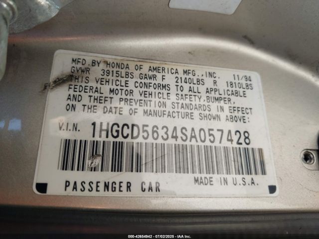 1995 HONDA ACCORD 1HGCD5634SA057428 Photo 8