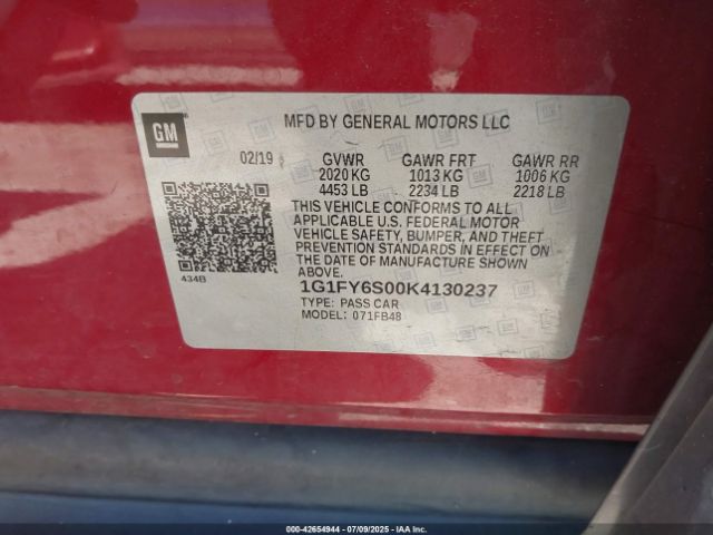 2019 CHEVROLET BOLT EV 1G1FY6S00K4130237 Photo 8
