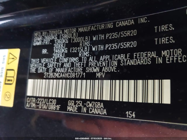 2T2BZMCA4HC081771 Lexus 2017