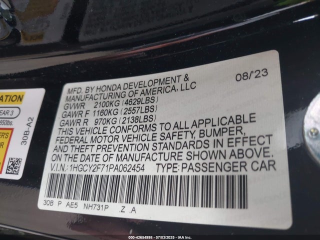 1HGCY2F71PA062454 Honda lfc5