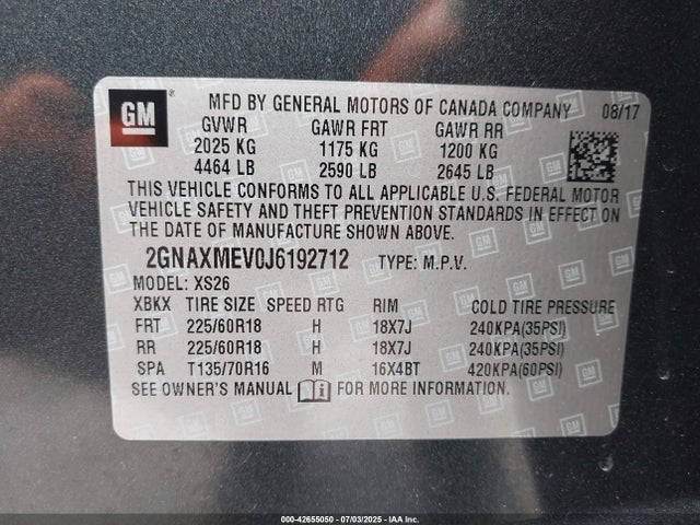 2GNAXMEV0J6192712 Chevrolet lyx - direct injection, vvt, fgt, turbo, alum, gen1