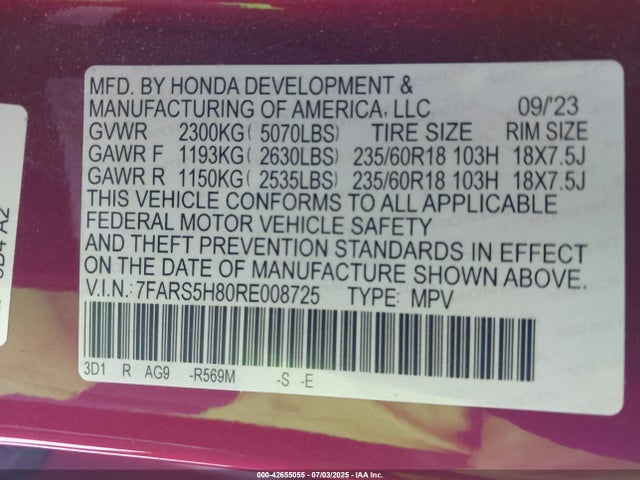 7FARS5H80RE008725 Honda lfc3