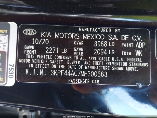 3KPF44AC7ME300663 KIA t-gdi gamma