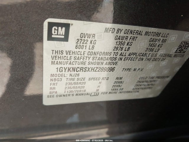 1GYKNCRSXHZ289096 Cadillac lgx - di: direct injection, vvt: variable valve timing, alum, gen 2