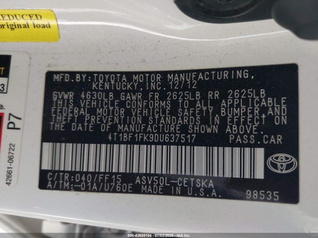 2013 TOYOTA CAMRY 4T1BF1FK9DU637517 Photo 8