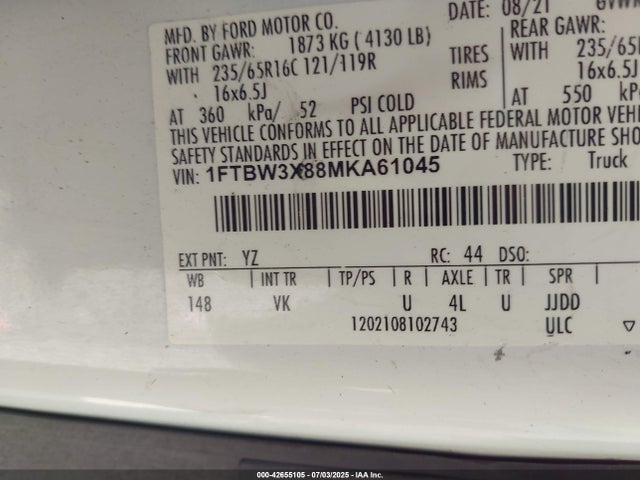1FTBW3X88MKA61045 Ford 3.5l v6 cyclone