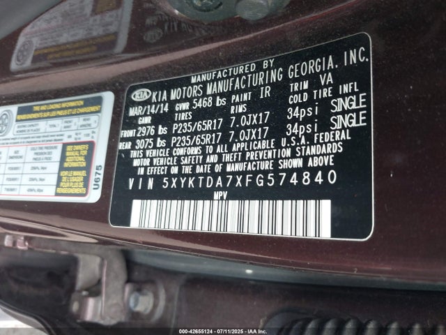 5XYKTDA7XFG574840 KIA gasoline 3.3 v6 gdi lambda ii