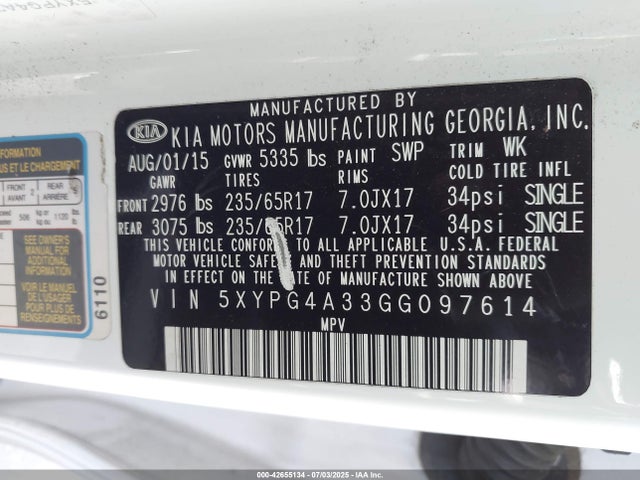 5XYPG4A33GG097614 KIA dohc gdi theta ii