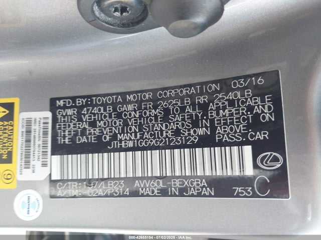 Lexus 2ar-fxe, 2jm 2016 JTHBW1GG9G2123129 Image 9