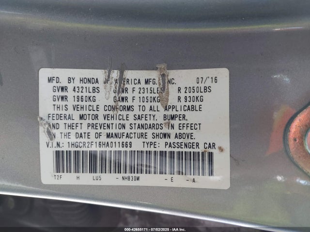 1HGCR2F16HA011669 Honda k24w1