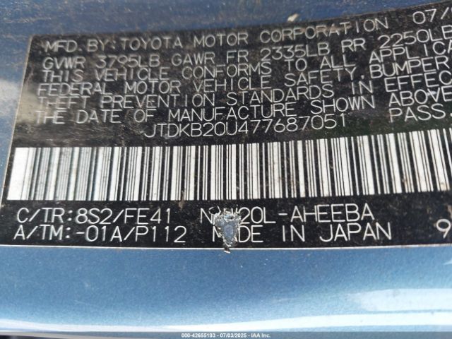 2007 TOYOTA PRIUS JTDKB20U477687051 Photo 8