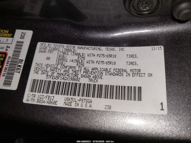 5TFEW5F14GX198682 Toyota Tundra Sr5 5.7l V8