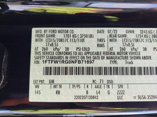 1FTFW1RG0NFB71897 Ford gtdi