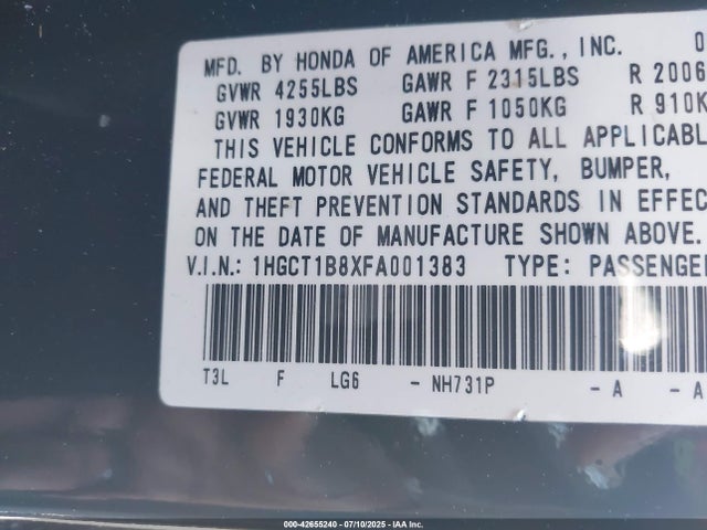 Honda k24w1 2015 1HGCT1B8XFA001383 Image 9
