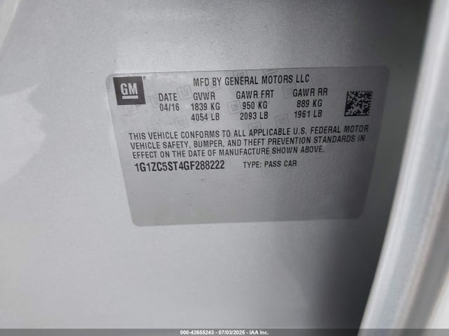 1G1ZC5ST4GF288222 Chevrolet lfv - di: direct injection, vvt, gen1 gmna