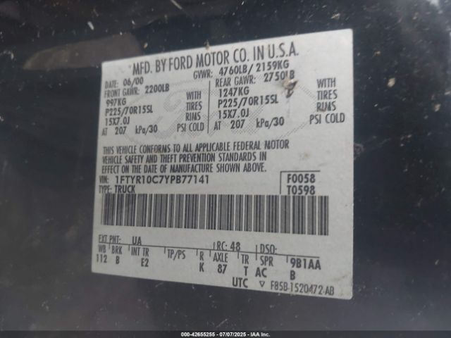 2000 FORD RANGER 1FTYR10C7YPB77141 Photo 8