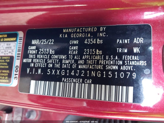 5XXG14J21NG151079 KIA t-gdi gamma ii