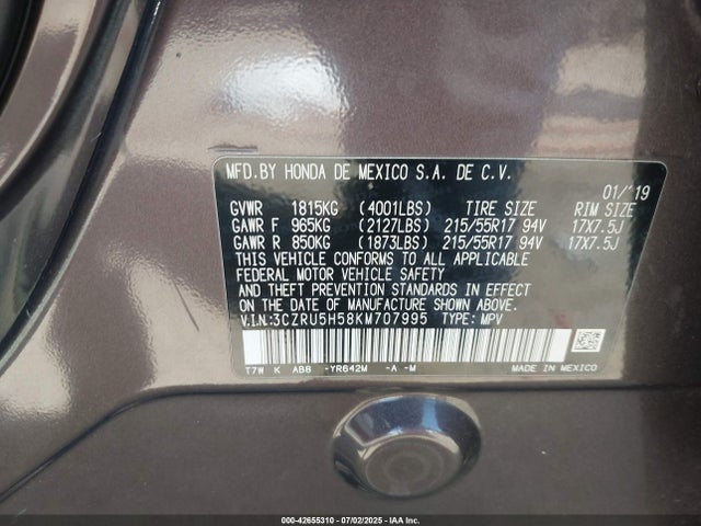 3CZRU5H58KM707995 Honda r18z9