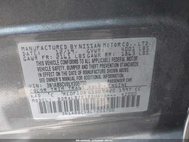 3N1AB8CV8LY205700 Nissan Sentra