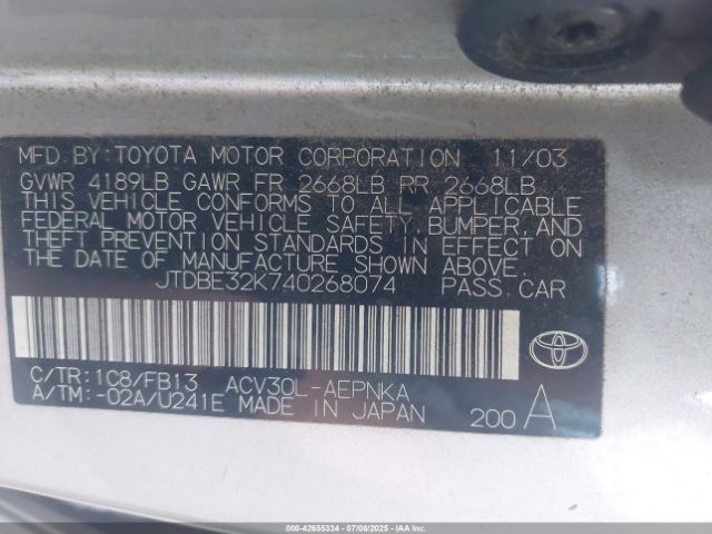 2004 TOYOTA CAMRY JTDBE32K740268074 Photo 8
