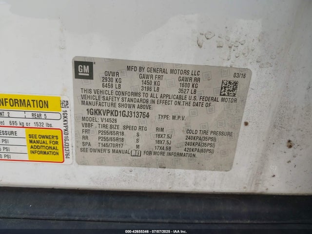 1GKKVPKD1GJ313764 GMC llt - sidi, alum, 60 degrees