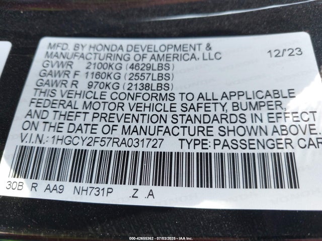 1HGCY2F57RA031727 Honda lfc5