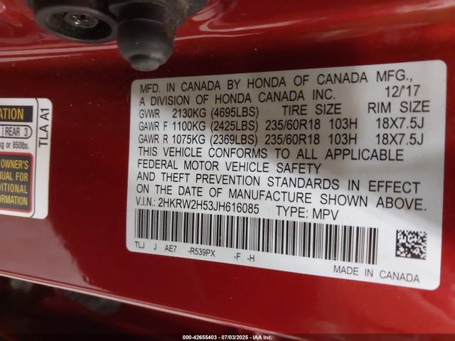 2HKRW2H53JH616085 Honda l15be