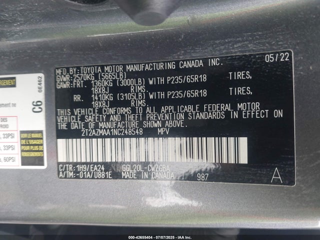 2T2AZMAA1NC248548 Lexus 2gr-fks