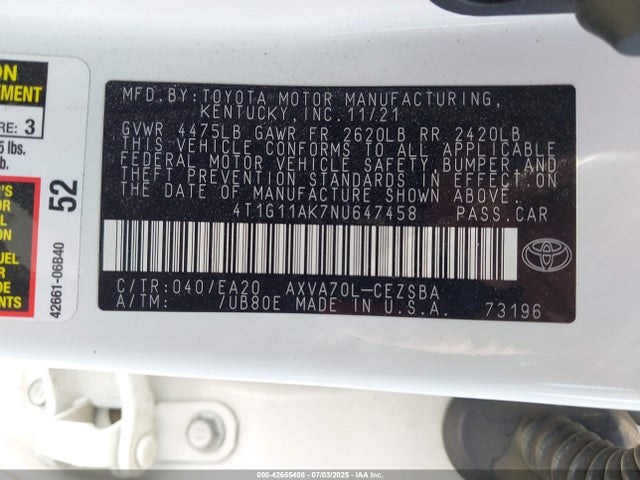 4T1G11AK7NU647458 Toyota a25a-fks