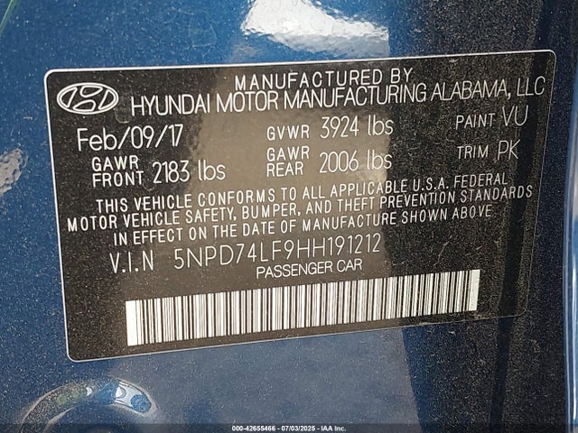 Hyundai 2017 2017 5NPD74LF9HH191212 Image 9