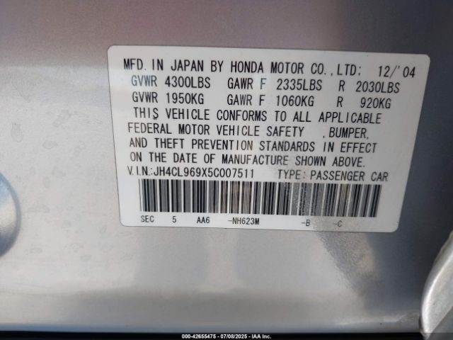 2005 ACURA TSX JH4CL969X5C007511 Photo 8