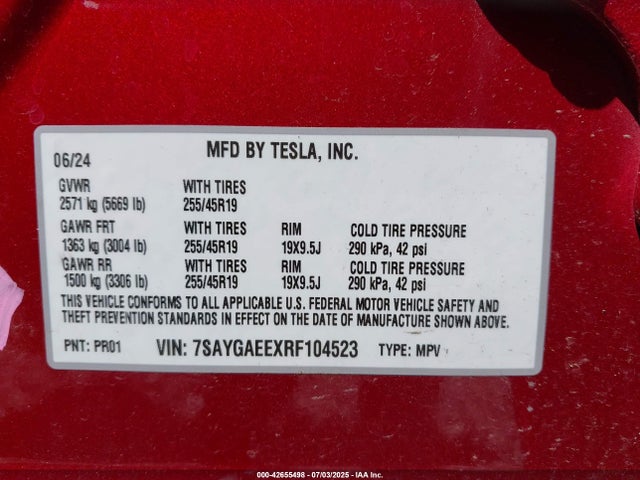 7SAYGAEEXRF104523 Tesla Model Y