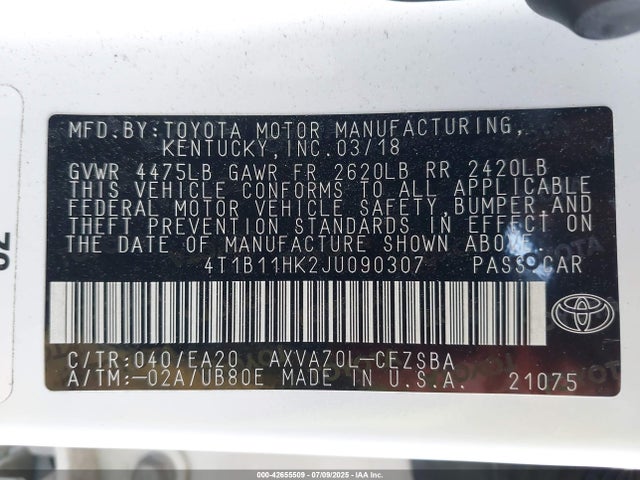 4T1B11HK2JU090307 Toyota a25a-fks
