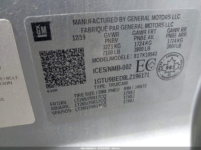 1GTU9BED8LZ196171 GMC l84 - di, dfm, alum, gen 5, var 2