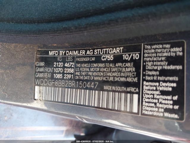2011 MERCEDES-BENZ C 300 WDDGF8BB2BR150447 Photo 8