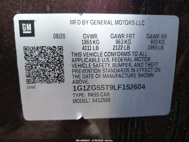 1G1ZG5ST9LF152604 Chevrolet lfv - direct injection, variable valve timing, gen 1