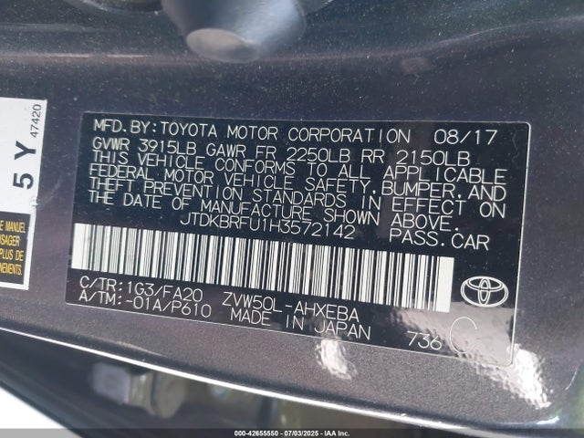 JTDKBRFU1H3572142 Toyota 2zr-fxe,1nm