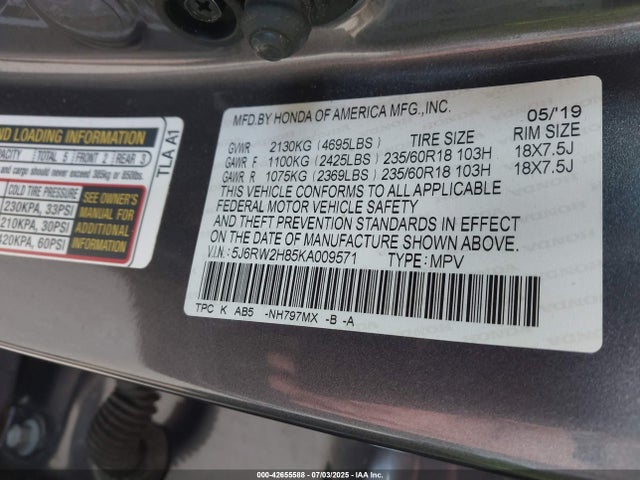 5J6RW2H85KA009571 Honda l15be