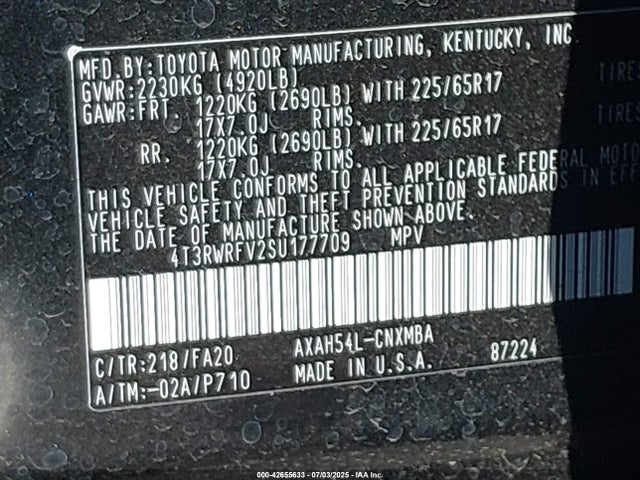 4T3RWRFV2SU177709 Toyota a25a-fxs