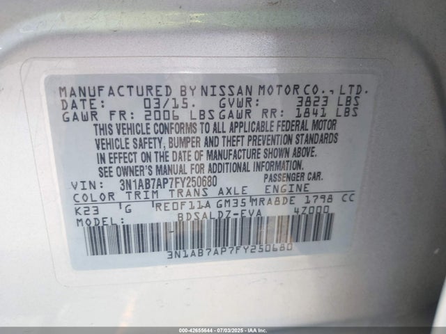 3N1AB7AP7FY250680 Nissan 2015