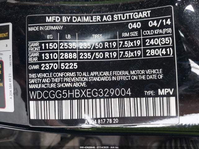 WDCGG5HBXEG329004 Mercedes-Benz 2014