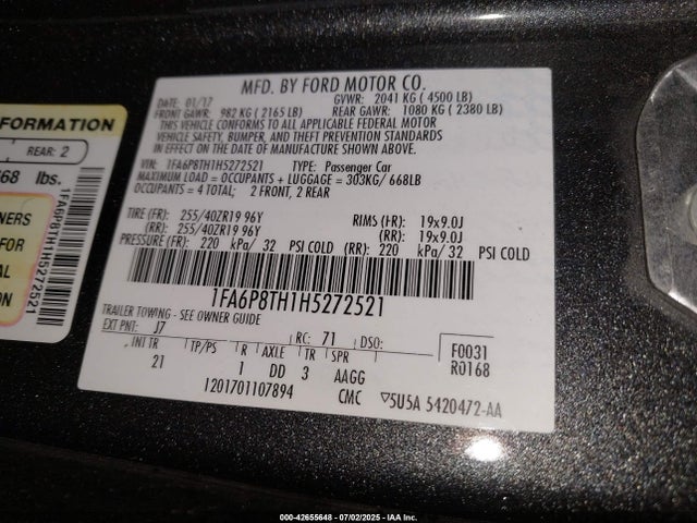 Ford 2.3l 4v premium fuel 2017 1FA6P8TH1H5272521 Image 9