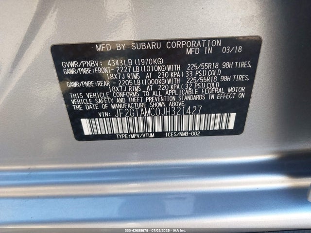 JF2GTAMC0JH321427 Subaru naturally aspirated