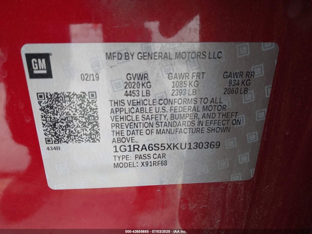 1G1RA6S5XKU130369 Chevrolet l3a - direct injection, variable valve timing, hybrid, gen 1