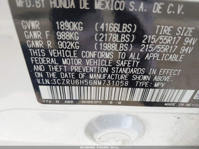 3CZRU6H56NM731058 Honda r18z9