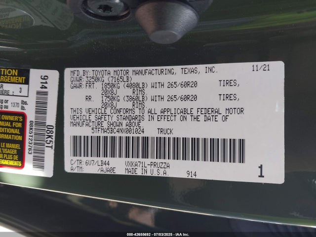 Toyota v35a-fts 2022 5TFMA5BC4NX001024 Image 9